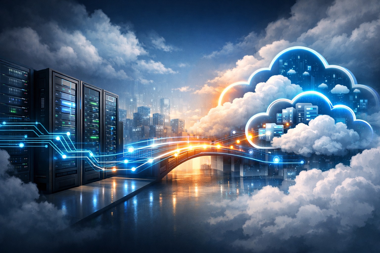 Nube y servidores representados con gráficos